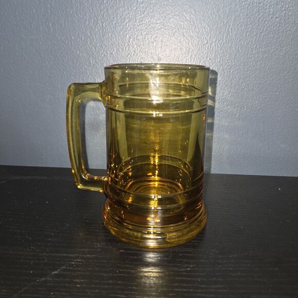 VINTAGE Amber Brown Glass Heavy Beer Mug 5" Square Stein Handle 1970s - Picture 2 of 6